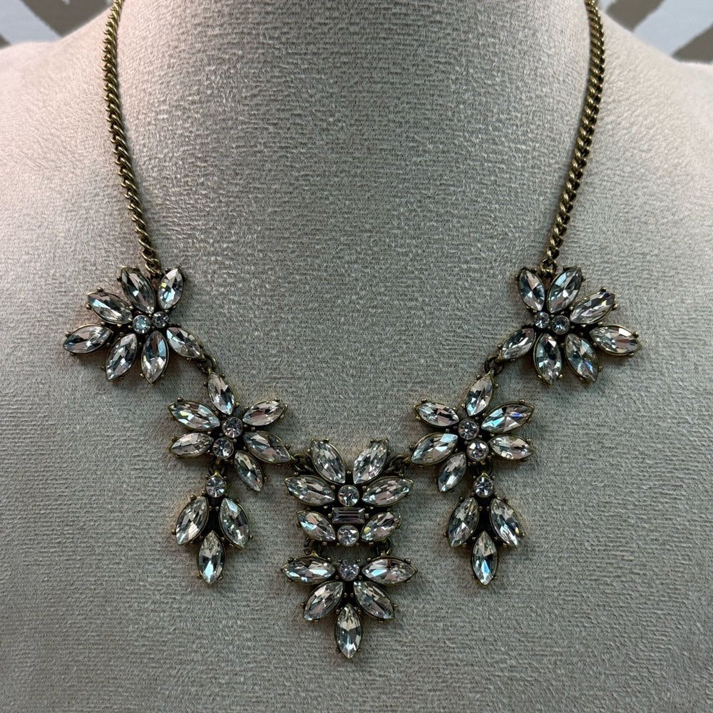 J Crew Gold & Clear Crystal Statement Necklace